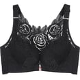 thumbnail image 3 of Agkizg Women's Front Zipper Wireless Lace Bra Rose Floral Embroidery Wide Adjustable Straps Full Coverages Breathable Non Underwire Comfortable Support Everyday Plus Size Bra for Women, 3 of 6