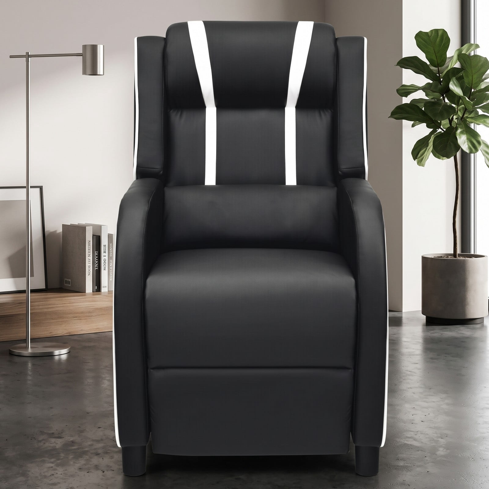 Furnibear Massage Gaming Recliner Chair, Ergonomic PU Leather Racing Style Reclining Sofa with Footrest, Lumbar Massage, Headrest Pillow and Remote for Home, White