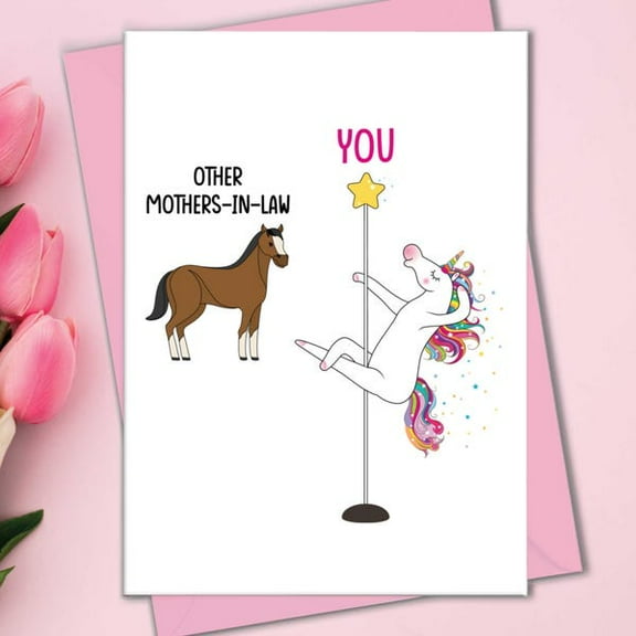 Funny Mothers-in-Law Greeting Card - Unique Unicorn Design with Envelope - Perfect for Any Occasion
