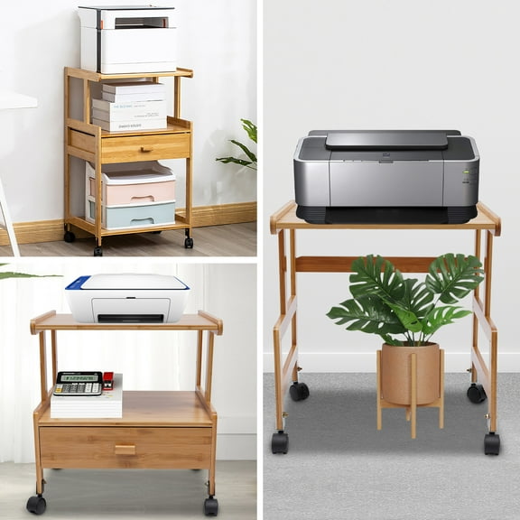 Printer Stand with Storage, Mobile Printer Cart with Wheels, Easy Assembly and Space-Saving Design for Home or Office