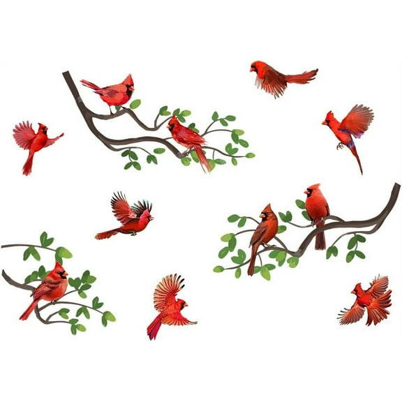 Cardinal Bird Wall Decals Cardinal Standing on Tree Branch Wall Stickers Animal Birds Self-Adhesive Christmas Sticker Vinyl DIY Wall Art for s Room Nursery Home Xmas Party Decoration diy