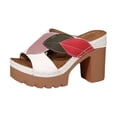 thumbnail image 6 of Rokment Womens Color Block Leaves High Heels Dress Sandals Beach Boho Trendy Leather Platform Chunky Heeled Slip on Comfortable Casual Backless Dressy Slides Summer Shoes White Size 7.5, 6 of 7