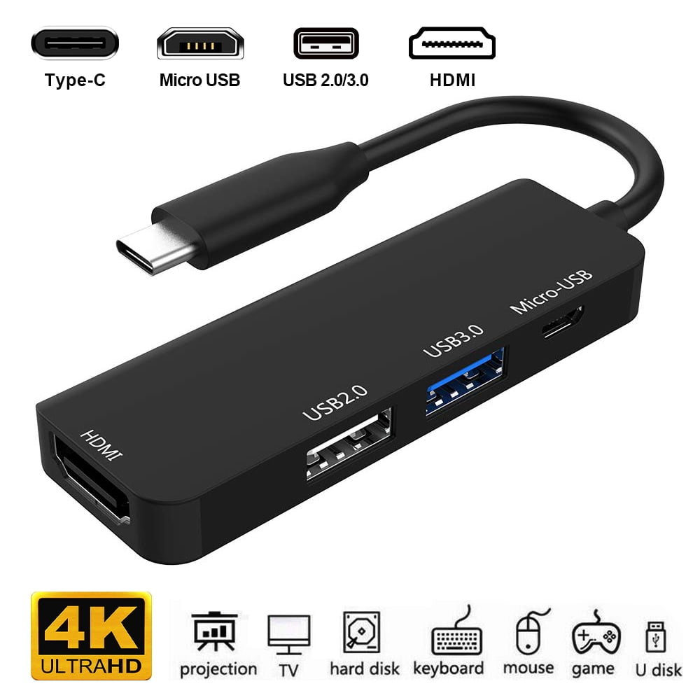 Type C HUB,Multiport Adapter,USB C to HDMI 4K Digital AV, Micro USB W60 Charger,with USB 3.0 USB Dock for Nintendo Switch/MacBook/ipad pro/Samsung S10/S9+(Plus) - Walmart.com