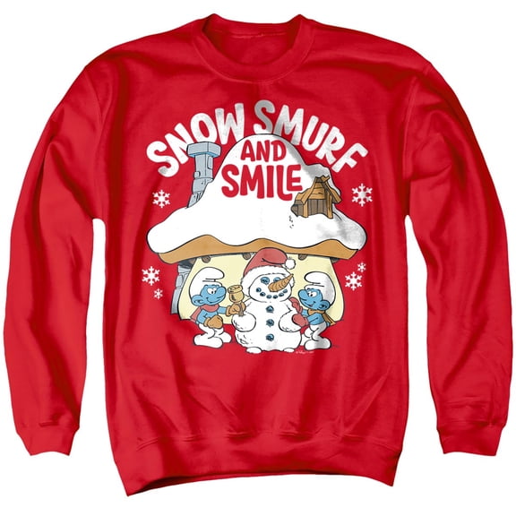 Smurfs Christmas Snow, Smurf And Smile Unisex Adult Crewneck Sweatshirt, Red, Large