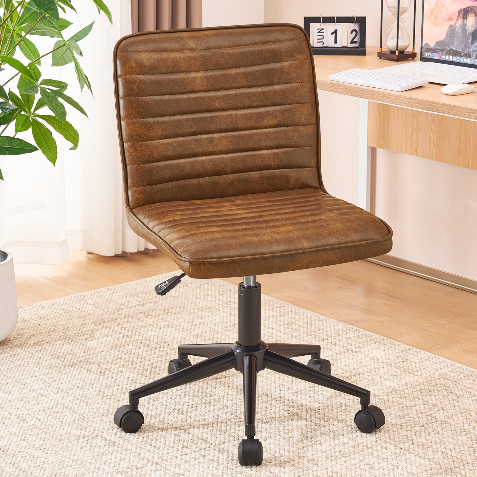 Furniliving Armless Office Chair Mid-Back  Leather Task Chair Rolling  Swivel Adjustable Computer Chair,Dust Yellow