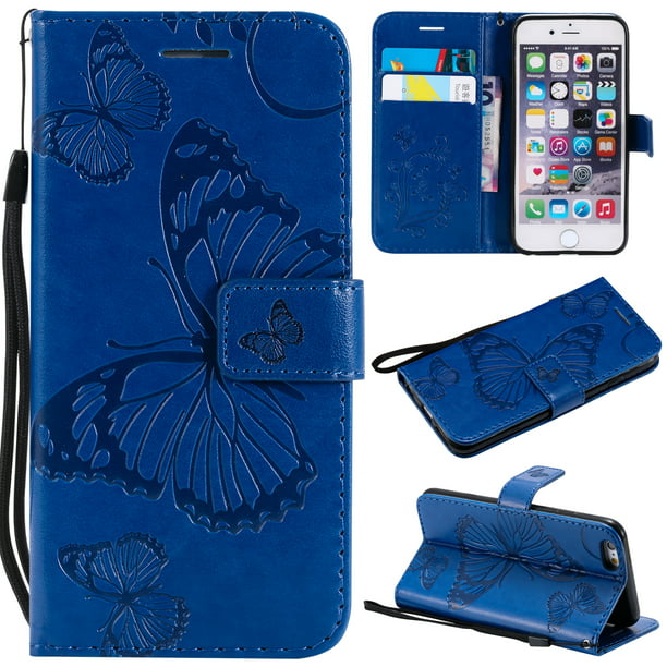 Uitbreiden Gestaag Actief iPhone 6 Plus/ 6S Plus Wallet case, Allytech Pretty Retro Embossed  Butterfly Flower Design PU Leather Book Style Wallet Flip Case Cover for Apple  iPhone 6 Plus and iPhone 6S Plus, Blue -