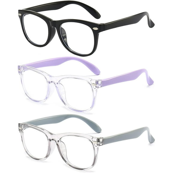 3 Pack kids Blue Light Blocking Glasses For Girls And Boys Computer Blue Light Blocking Glasses For Age 3-9 (Black   Light purple   Light gray)