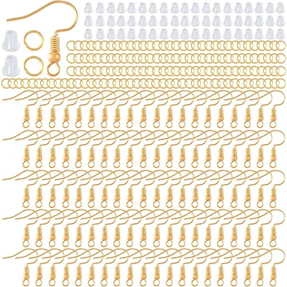 200 Pcs Earring Hooks, Hypoallergenic Earring Hooks for Jewelry Making with 200 Jump Rings and 200 Silicone Earring Backs Stoppers Accessories Supplies