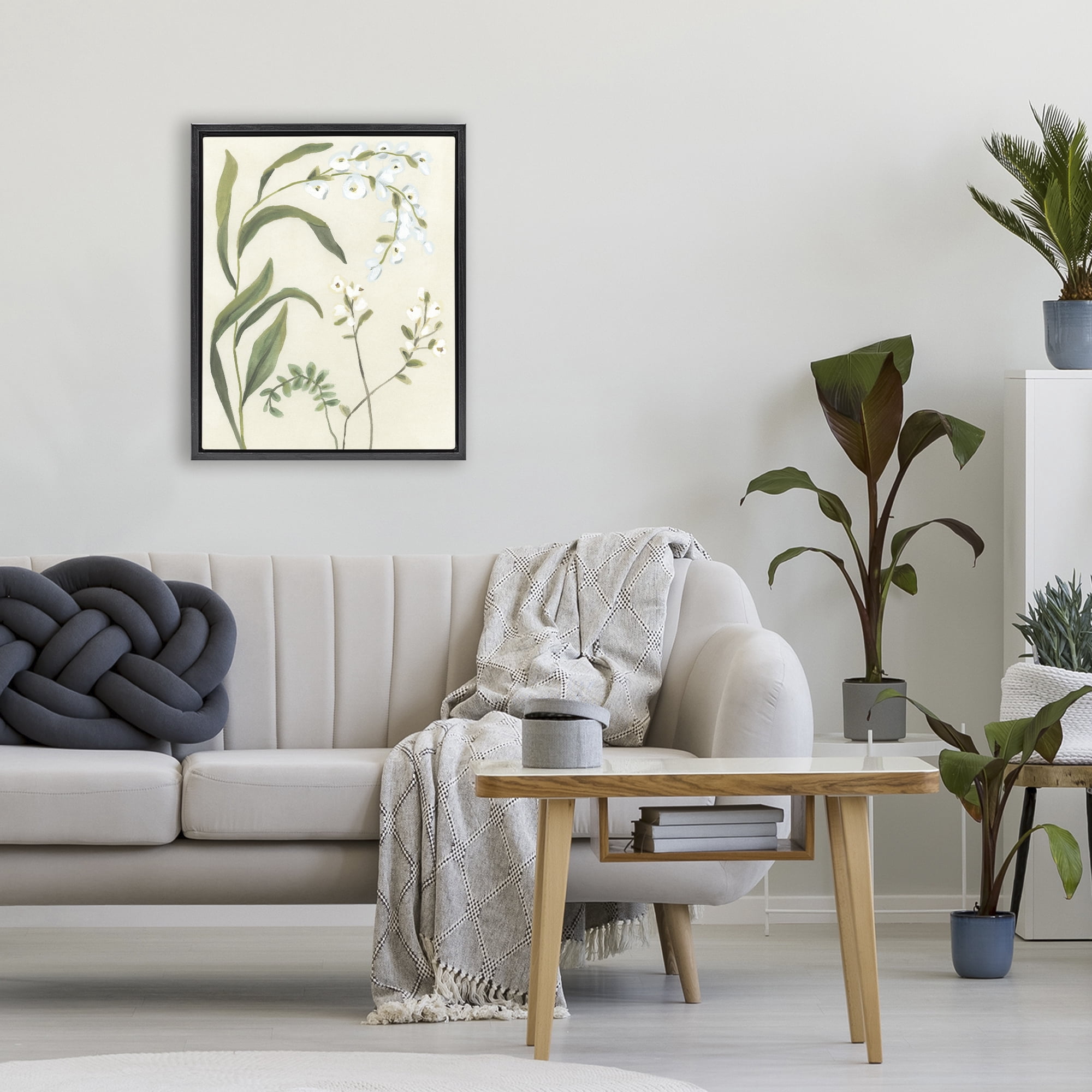 Stupell Industries Soft Snowdrop Stems Black Framed Floater Canvas Wall Art, design by June Erica Vess