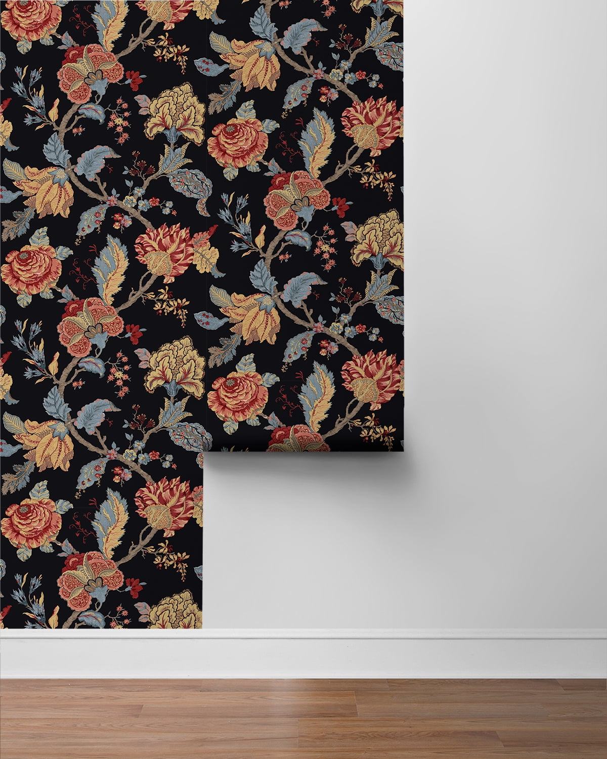 NextWall  Kianna Jacobean Peel and Stick Wallpaper 20.5 in. W x 18 ft. L - Ebony