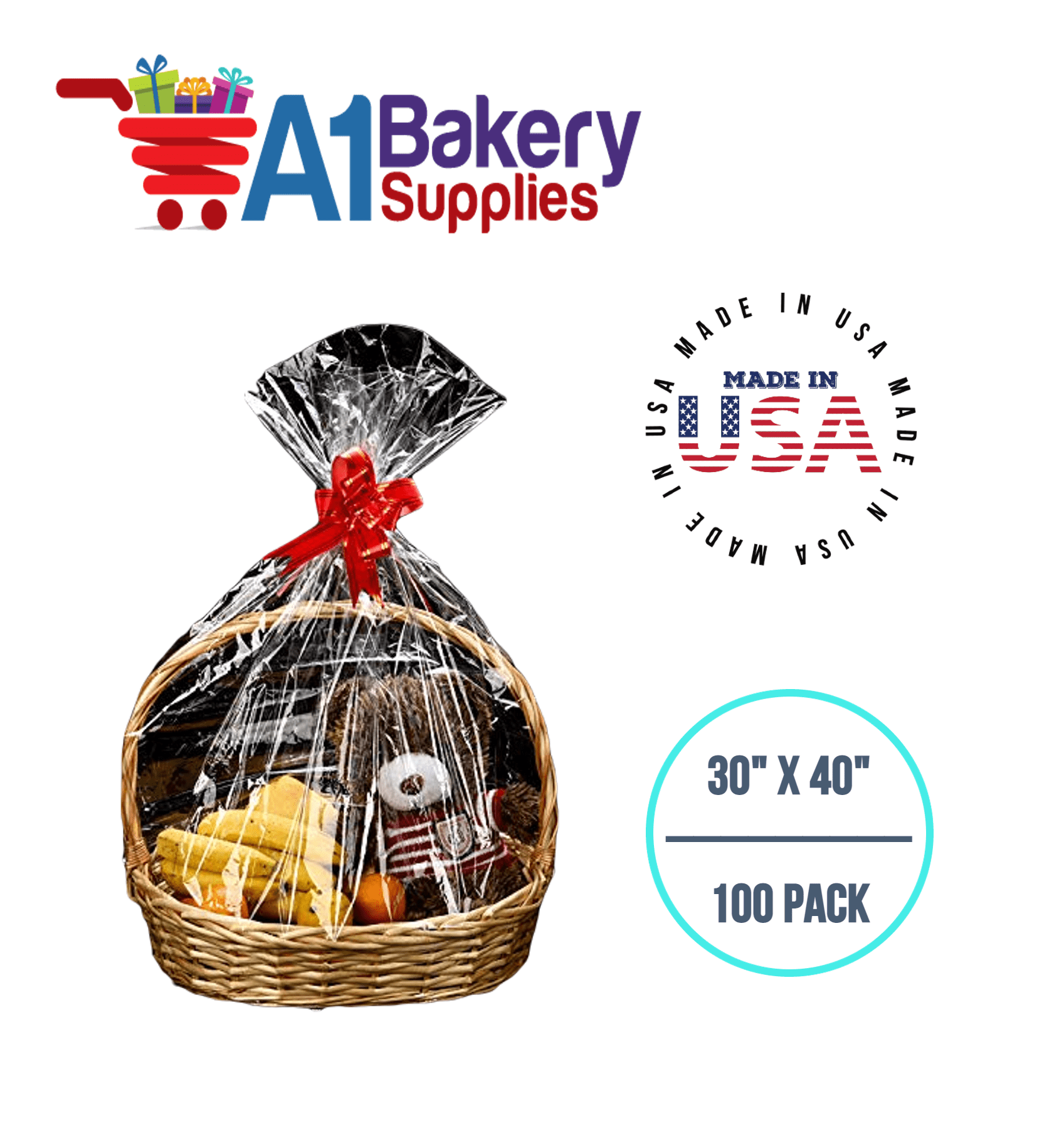 A1BakerySupplies Large Clear Cellophane Bags Gift Basket Bags Cello