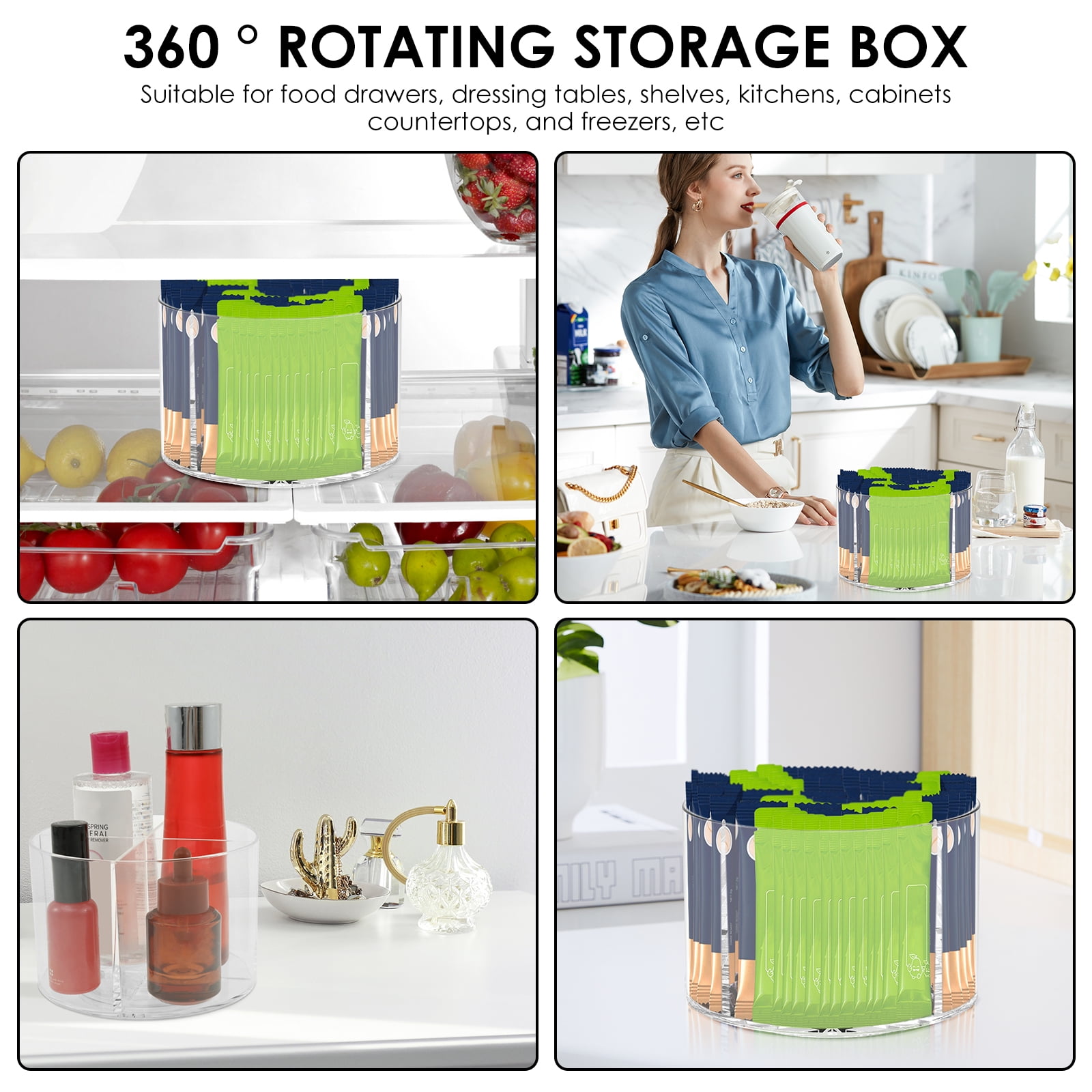 Drinks Packet Organizer Clear Flavor Packet Holder Versatile Lazy Susan Rotating Storage Fit Divided Drinks Mix Rotating Holder Easy to Use Water Packet Organizer for Counter Top
