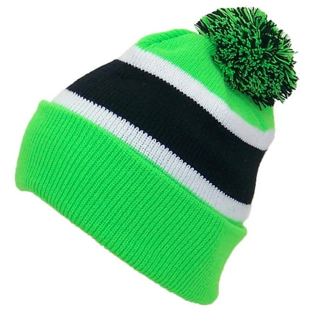 Best Winter Hats Quality Cuffed Hat with Large Pom Pom (One Size)(Fits Large Heads) - Neon (Best Hats For Small Heads)