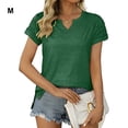 thumbnail image 1 of pitrice Summer Pleated Short Sleeve Solid Color Splicing V Neck T-Shirt Casual Basic Tops Female Shirts Daily Tees for Green M, 1 of 8