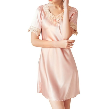 

Silk Pajamas Women Summer Ice Silk Pajamas Short Sleeve Nightdress Homewear Sleepwear Chemise Lingeries Loungewear Ladies Nightwear