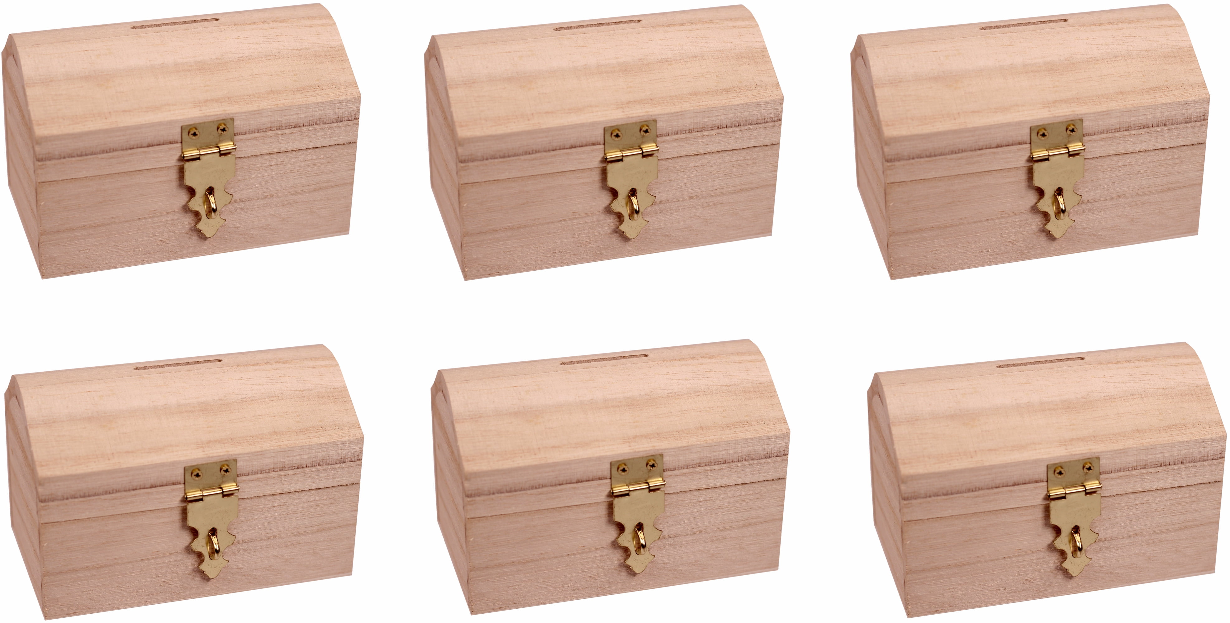 Pack of 6 Ready to Decorate Wood Treasure Chest Box Savings Bank with