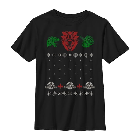 Boy's Jurassic World Ugly Christmas Raptor Graphic Tee Black Small