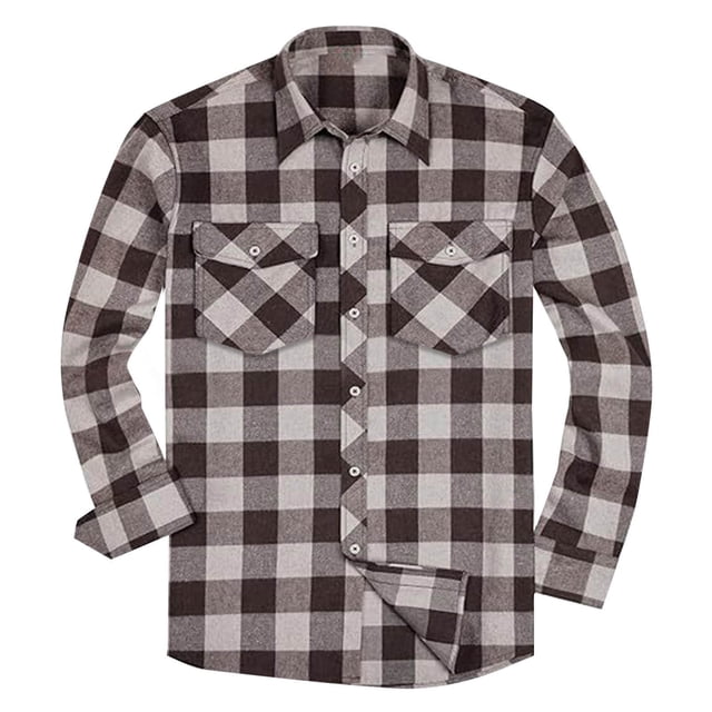Penkiiy Hombres Camisa de manga larga Botón Abajo Camisa de algodón Casual Camisa ligera Chaqueta M Gris