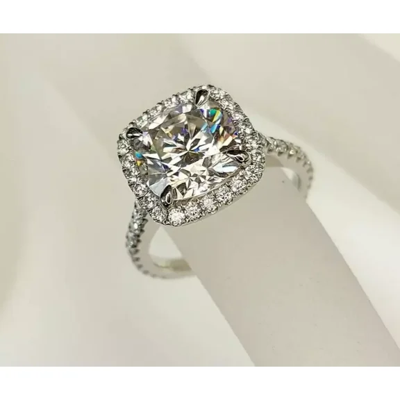 Forever Jewels 3Ct Cushion Moissanite Womens Engagement Ring 14K White Gold Plated