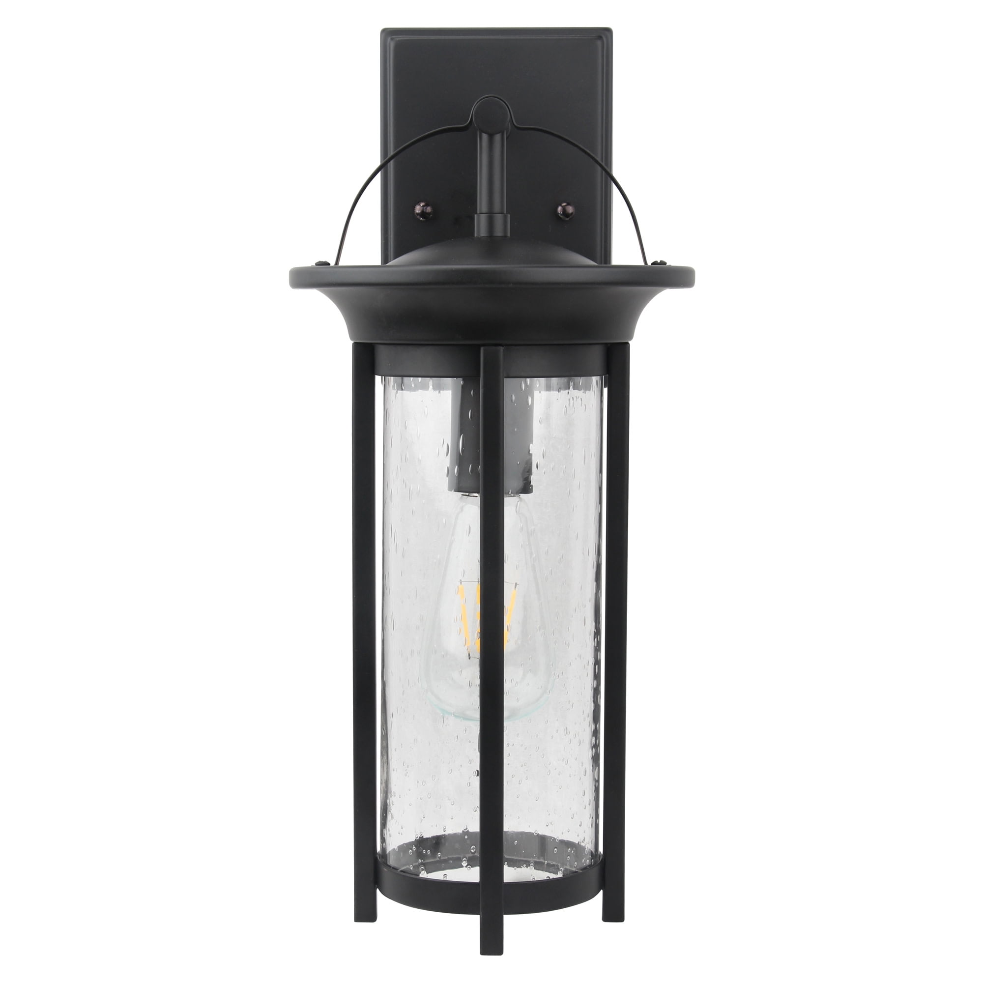 Design House Chapel Ridge 1-Light LED Indoor/Outdoor Dimmable Wall Light with Clear Seedy Glass Shade, Black