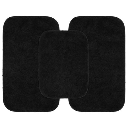 Garland Rug Traditional Washable Bath Rug Set, 3-Piece Set (17"x24" Bath Rug and Two 21"x34" Bath Rugs) Black