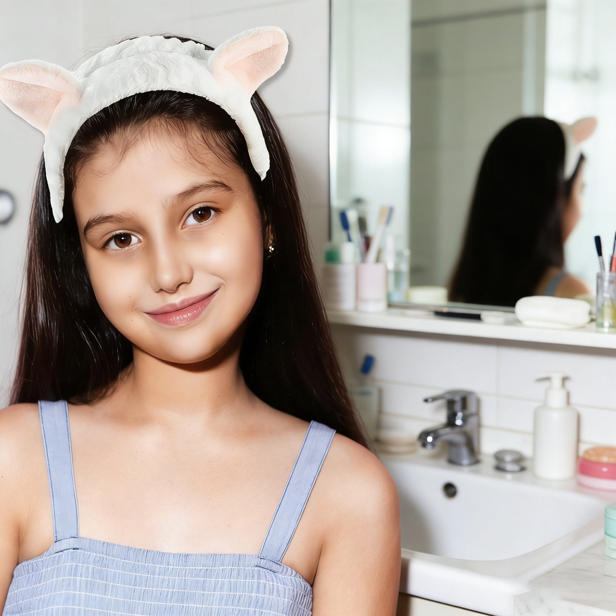 Unique Bargains Cute Cartoon Cat Ears Headbands for Women 7.09"x6.50"  1 Pc White