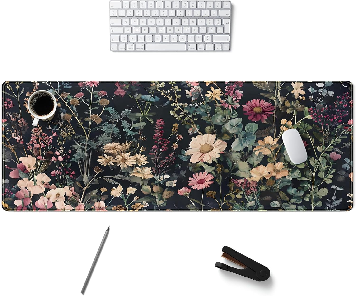 Floral Cottage Desk Mat 31.5''X11.8'' Botanical Mouse Pad Large Vintage Garden Aesthetic Desk Pad Extended Big Mousepad Keyboard Mouse Mat Romantic Gift for Her Student or Home Office