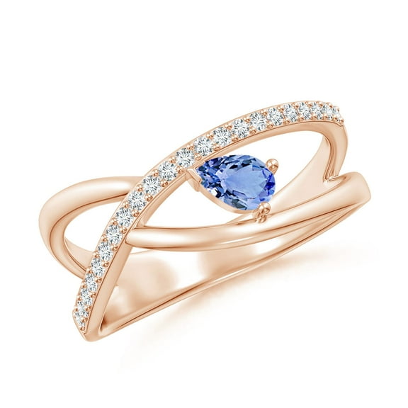 ANGARA Natural Criss Cross Pear Shaped Tanzanite Ring with Diamond Accents in 14K Rose Gold for Women (Size-5x3mm) | December Birthstone, Anniversary, Jewelry Gift for Women | Natural Tanzanite Ring