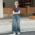 thumbnail image 5 of XEGLSBU Girls Jeans Size 6 Girls Casual Pants Autumn Denim Trousers with Heart Embroidery Wide Leg Straight Design Comfortable Blend Blue Size 6-7 Years, 5 of 6