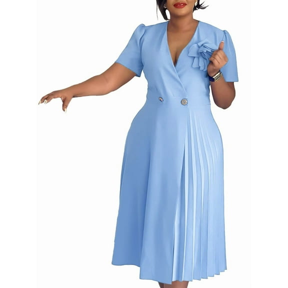 Women's A-Line for Women V Neck Midi Dress 3D Flower Elegant Work Party Dress