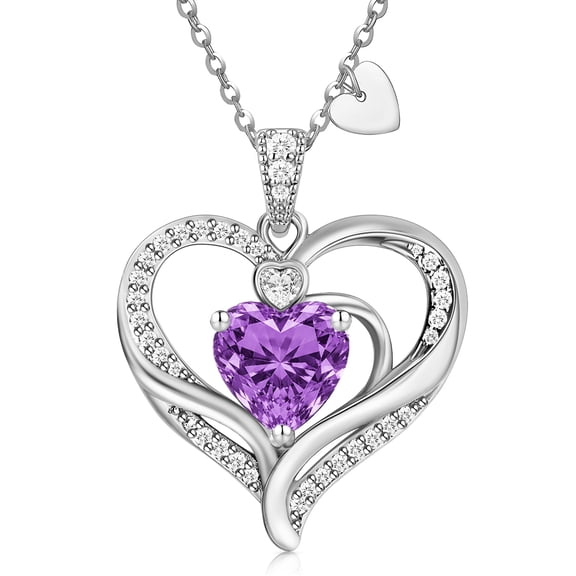Lysro Birthstone Heart Pendant Plated Necklace for Women, Jewelry Gift for Mom Wife Daughter
