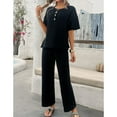 thumbnail image 5 of SWSMCLT Women's Summer 2 Piece Outfit 2 Piece Knit Spring Fall Lounge Set Short Sleeve Sweater Wide Leg Pant Suits Casual Cozy Black Small, 5 of 5