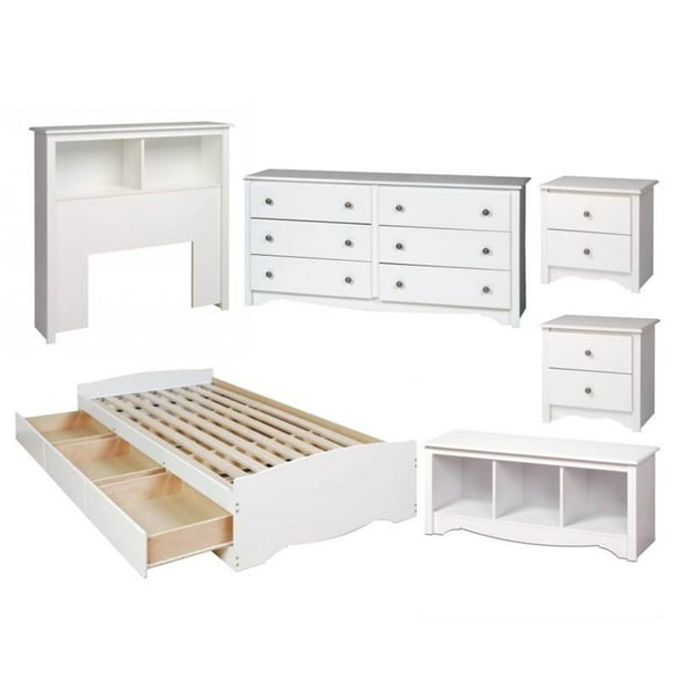 6 Piece Kids Bedroom Set With 2 Nightstands Twin Bed Dresser And Headboard In White Walmart Com Walmart Com