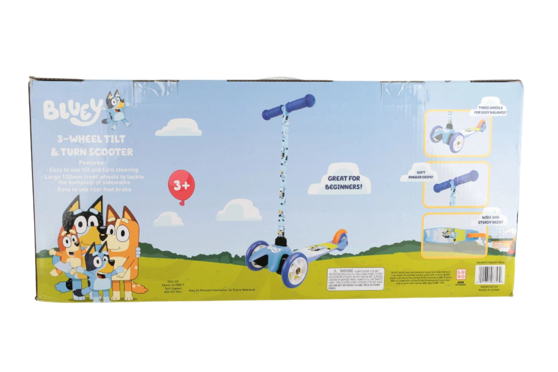 Bluey, 3 Wheel Tilt and Turn Scooter, Multicolor, for Kids