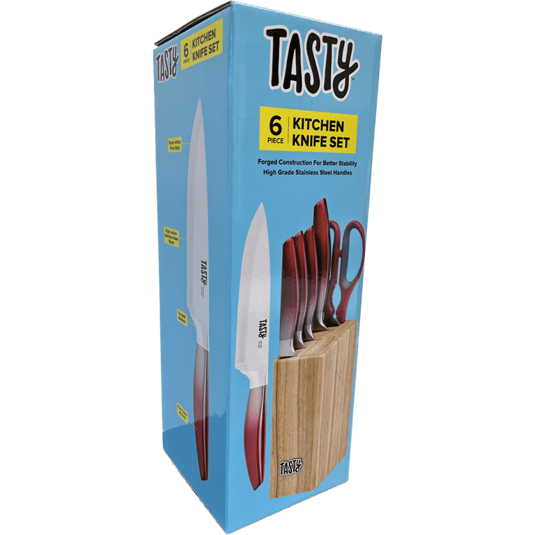 ICEL Serrated Paring Knife Set. Great for All Kind of Kitchen Prep work,  Like Chopping Mincing Dicing. 6-Piece Set Includes One Red, Blue, Yellow