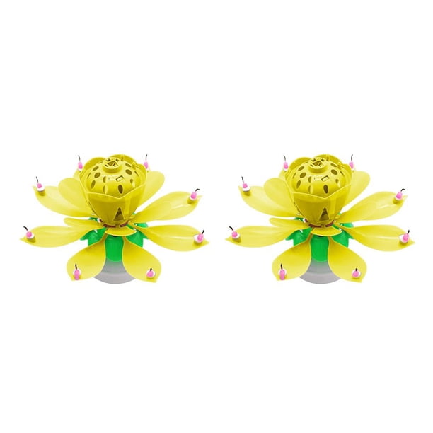 Giratorio en forma de flor Injueey con música para pastel de cumpleaños Amarillo 2piezas CBP039306