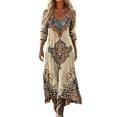 thumbnail image 2 of Heisall Robe Maxi Bohème à Smocks à Manches Longues pour Femme, Été, Décontractée, Ample, Florale, Plage, Vacances, avec Poches, 2 of 5
