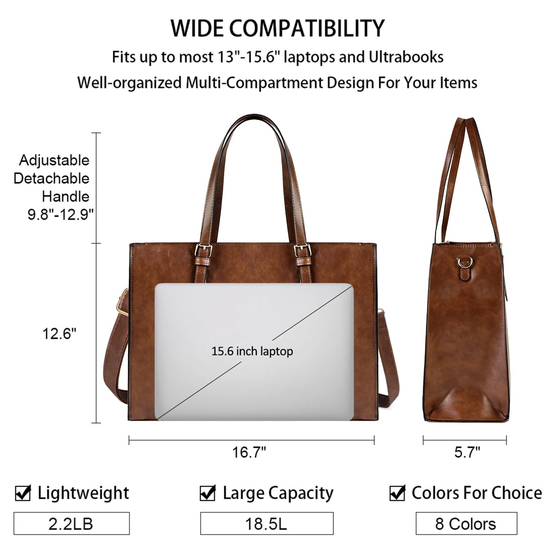 HangBag for Women 15.6 Inch Computer Tote Bag Waterproof Lightweight Leather Business Office Briefcase Large Capacity Handbag Shoulder Bag Professional Office Work Bag