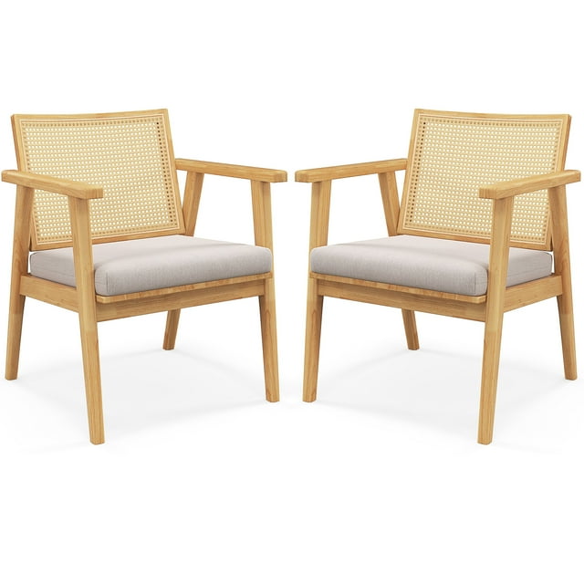 Costway Mid Century Modern Accent Chairs Set of 2 with Breathable Rattan Back Dining Room