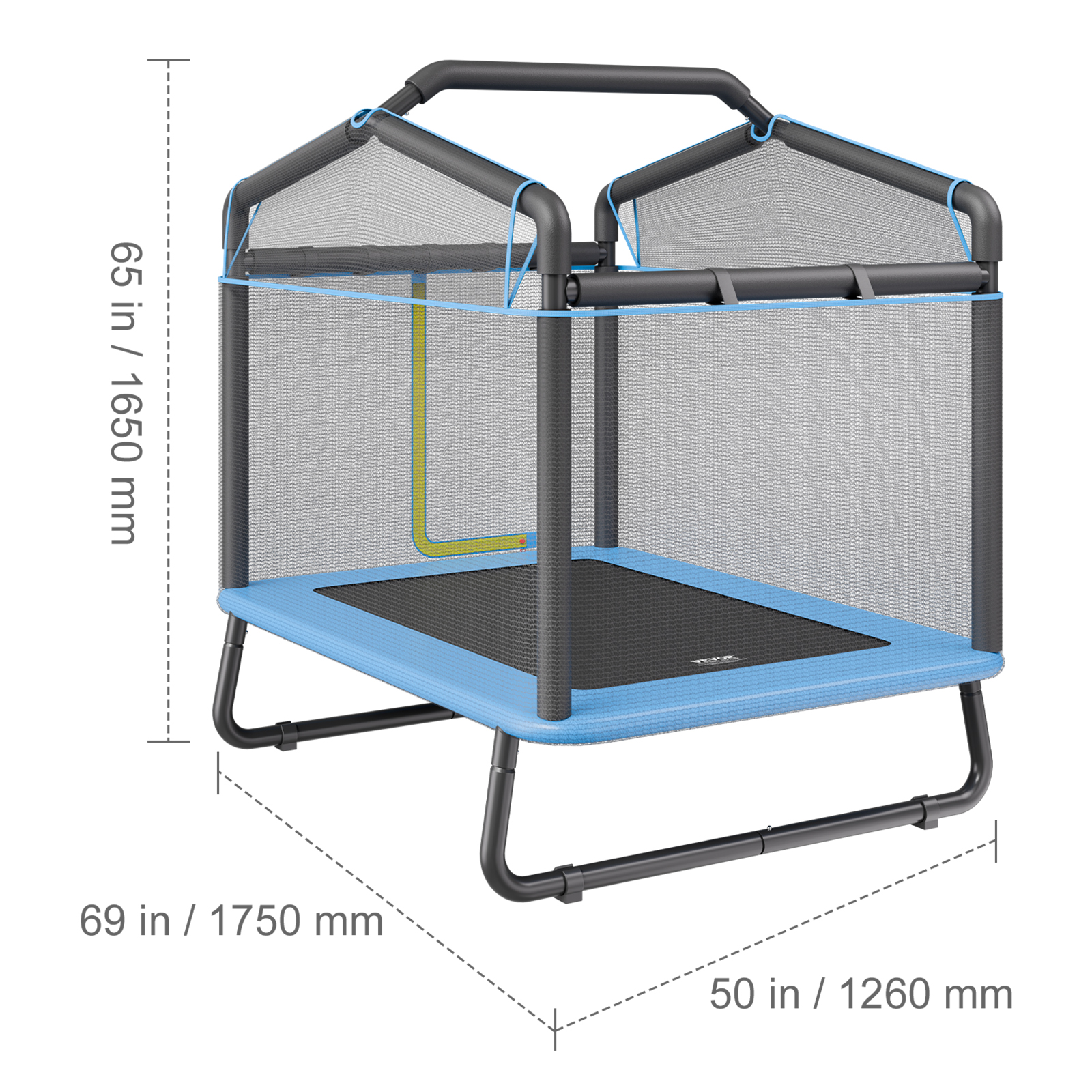 BENTISM Trampoline for Kids Toddlers with Enclosure Net Gymnastics Bar Hammock, Blue, 64.96" x 49.61" x 68.90"