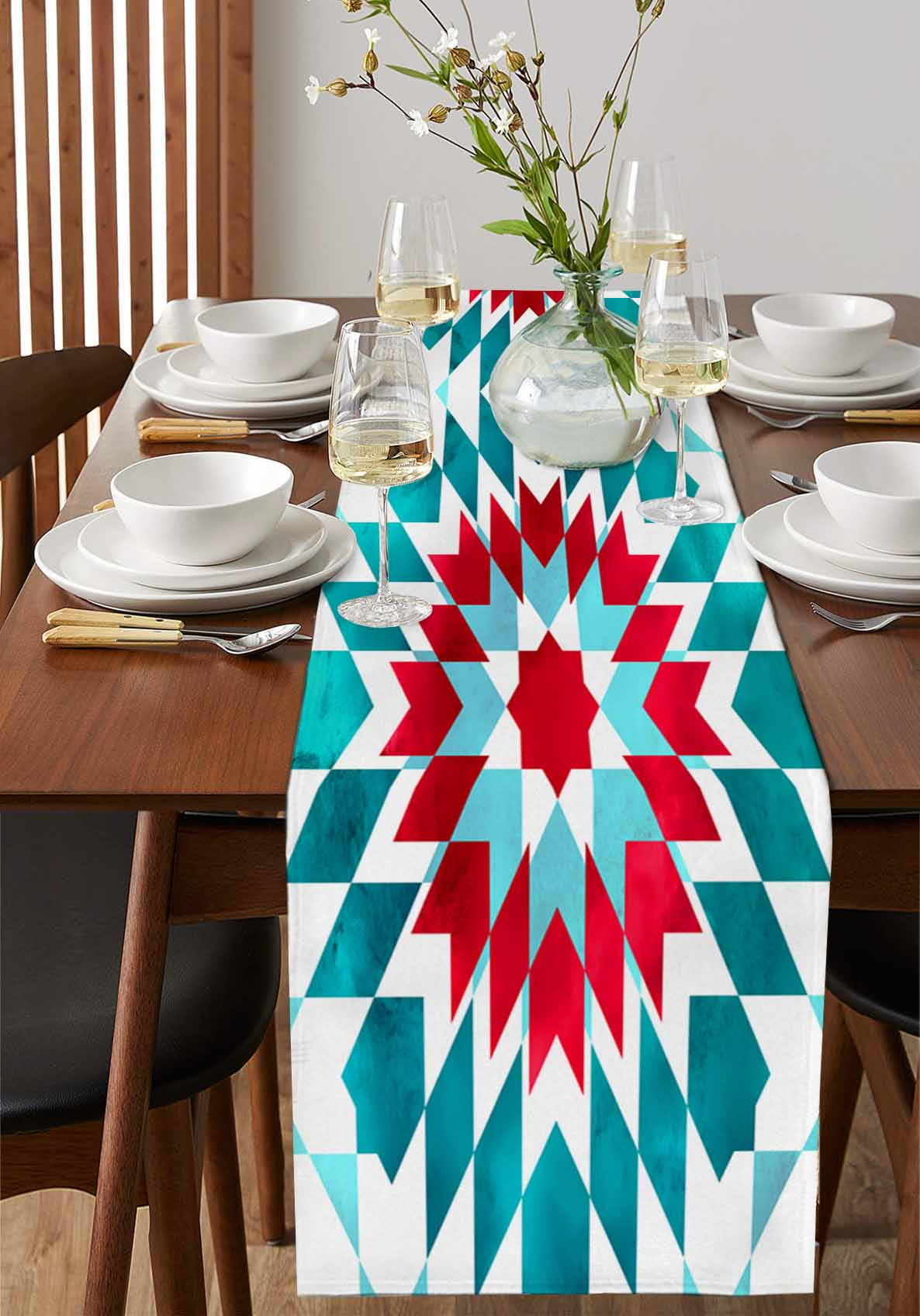 Table Runner Dresser Scarf 13 x 36 Inch Country Vintage Tribal Modern Bohemian Ethnic Table Runners Non-Slip Heat Resistant Kitchen Dining Table Decor for Indoor Outdoor Home Party Decoration