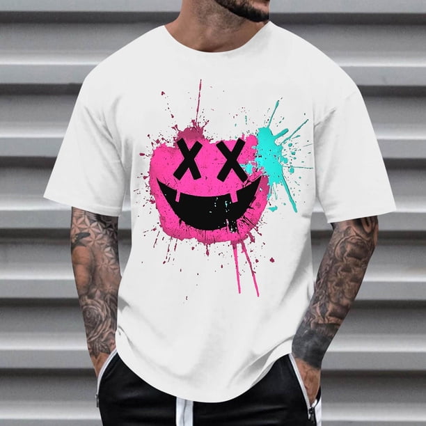 Blusas y camisas de manga corta con cuello redondo para hombre, blusas casuales de verano a la moda con cuello redondo y estampado para hombre.