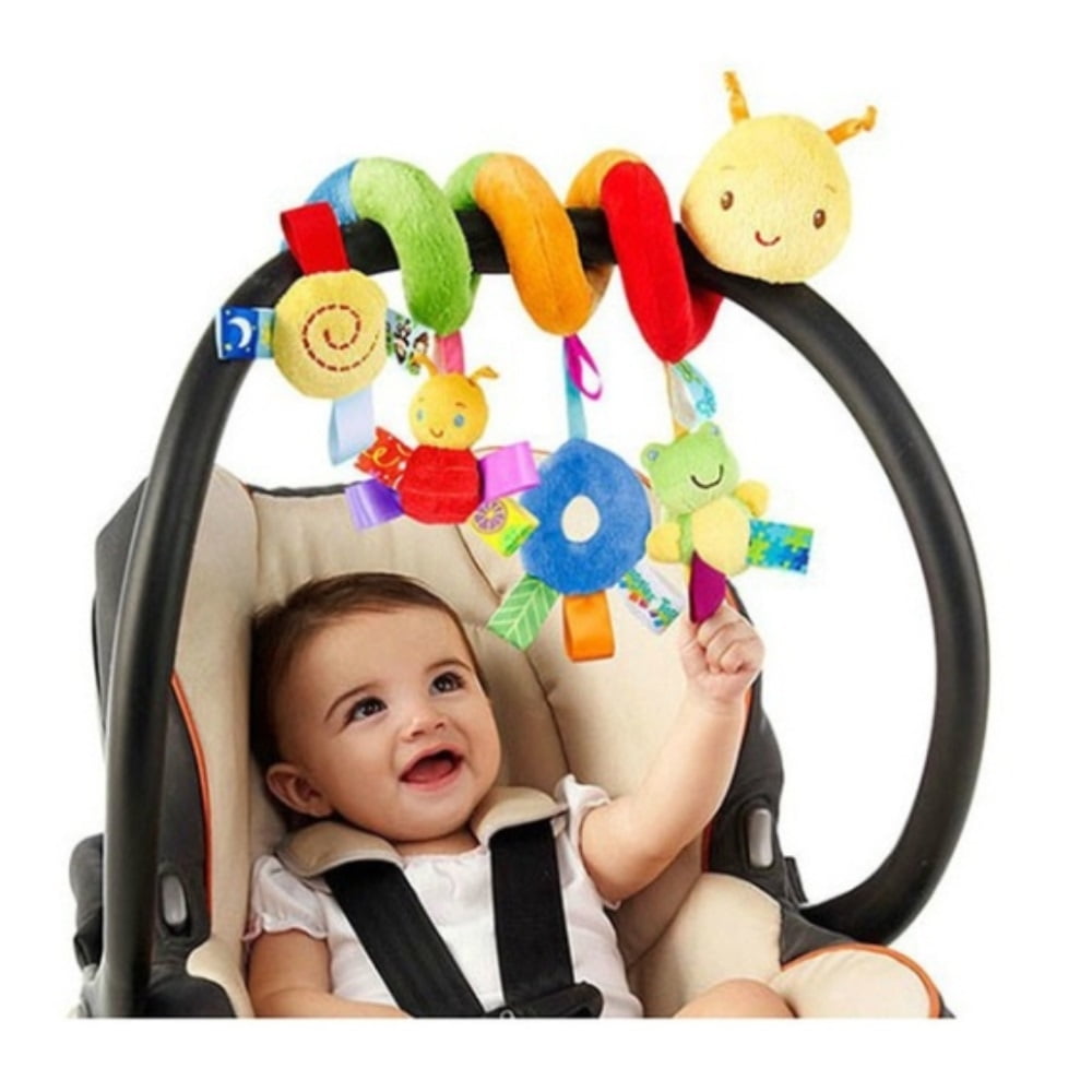 Baby Crib Hanging Rattles Toys Infant Baby Worm Crib Bed Around Rattle Bell Cartoon Insect Spiral Hanging Toy with Ringing Bell for Infants Bed Stroller Car Seat Bar for Babies Boys and Girls 