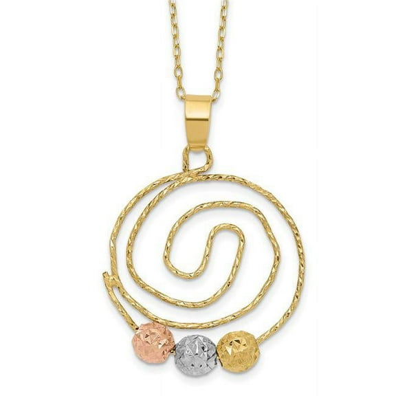 Primal Gold 14 Karat Tri-Color Diamond-cut Beads on Spiral Pendant Necklace