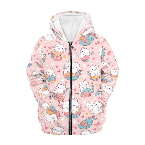 chaqlin Cat Hoodies for Girls 6-7 Cute Full Zip Hoodie Sweatshirt Casual Long Sleeve Hooded Jackets Kids Sweater Top with Kangaroo Pocket Fall/Winter Fashion Clothing