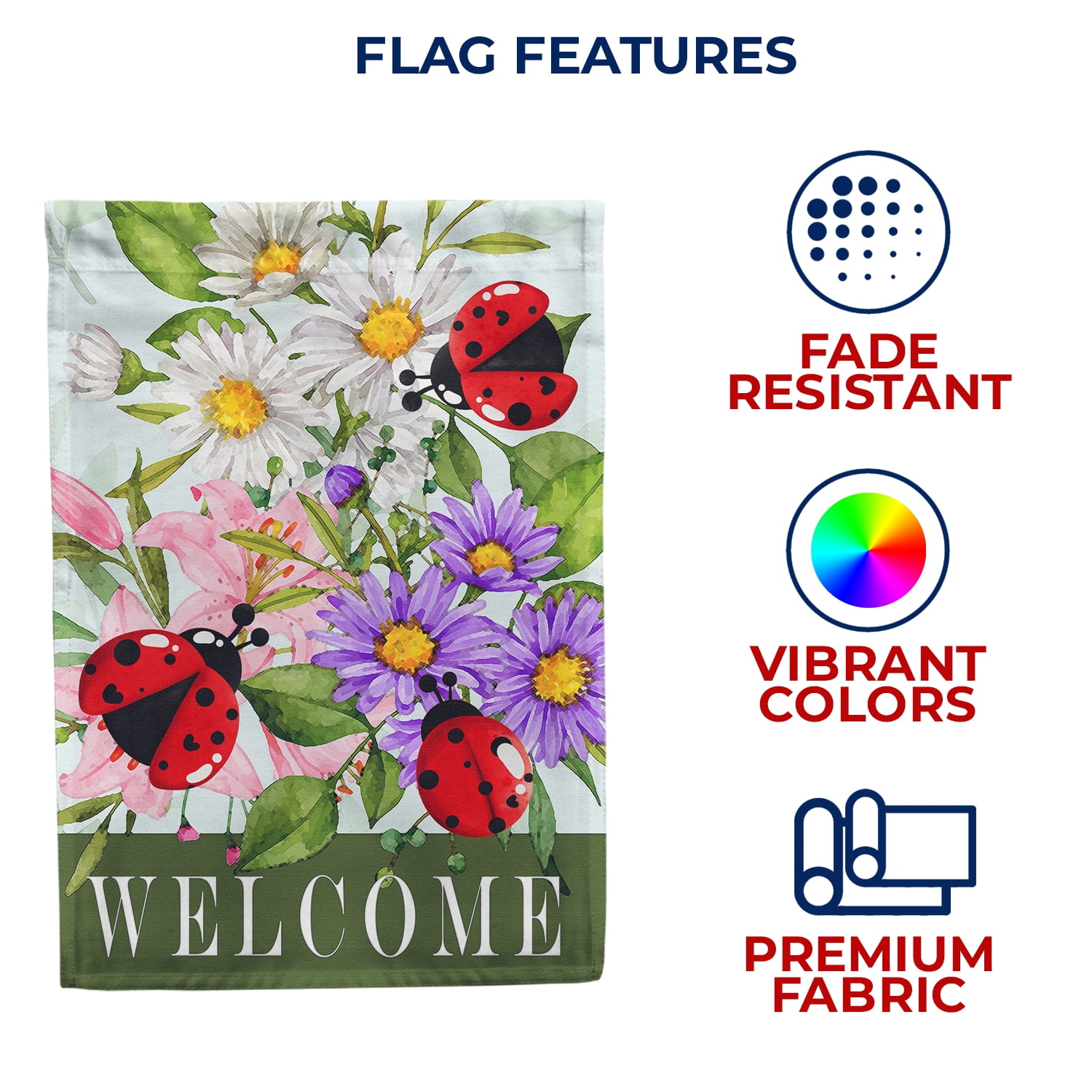 America Forever Blooms Beetles House Flag, 28 x 40 inch Double Sided, Welcome Ladybug Flower Garden, Spring Summer Outdoor Decorative Flag