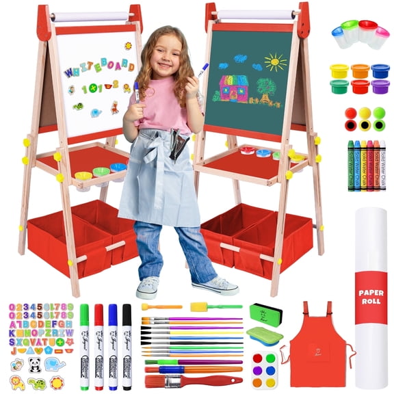 Joyooss Kids Art Easel Adjustable Wooden Double-Sided with Paper Roll Joyooss 122 RED