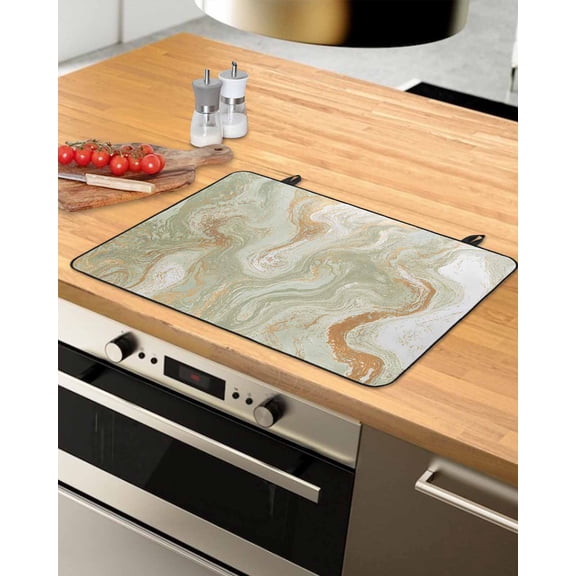nqOlkjepod Large Induction Cooktop Protector Mat 36"x21", Sage Green Marble Stove Top Covers for Electric Stove, Contemporary Abstract Fluid Art Stove Burner Cover Mats, Glass Top Stove Cover