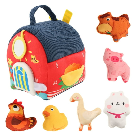 Baby Toy for 6 Month Stuffed Farmhouse with Mirror Montessori Sensory Toy with Crinkle Paper Bell Baby Easter Basket Stuffers