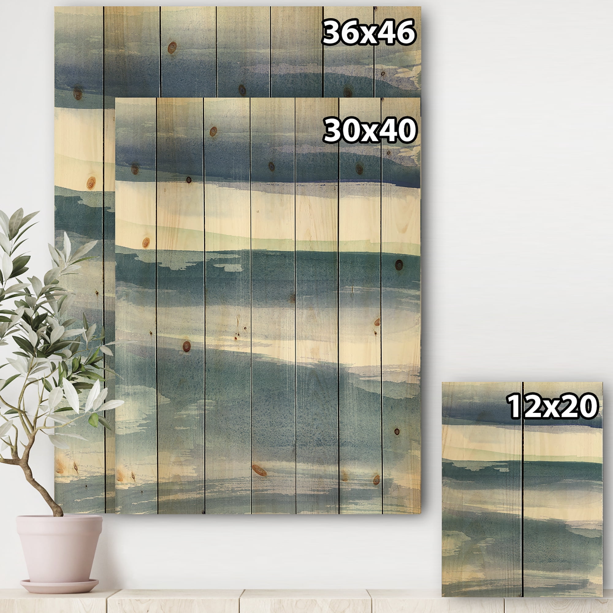 Designart 'Mint Indigo Dawn III' Farmhouse Print on Natural Pine Wood
